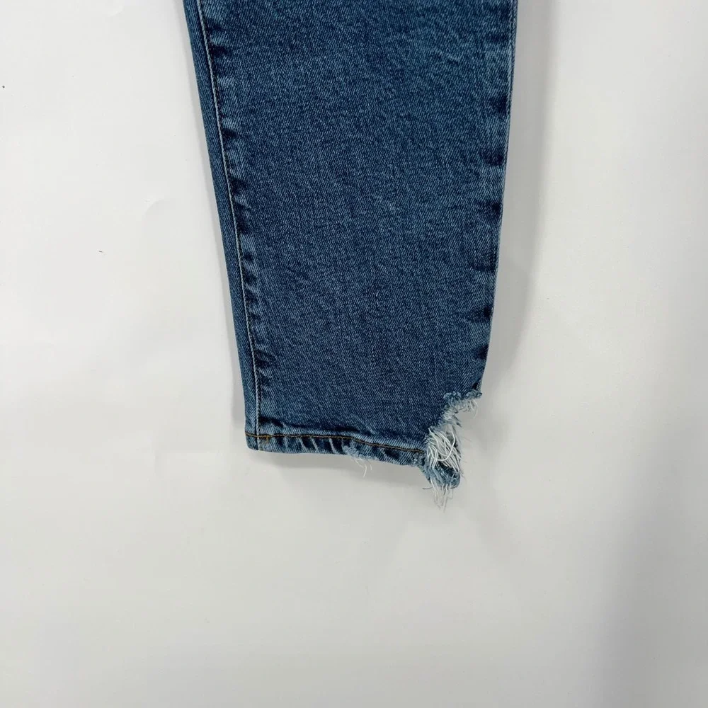 AGOLDE Toni Slim Straight‎ Jeans Womens Blue Distressed Chewed Hem 28